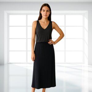 Monrow Grey and Blue Maxi Dress – V-Neck, Side Slit, Elastic Waist, Size Medium